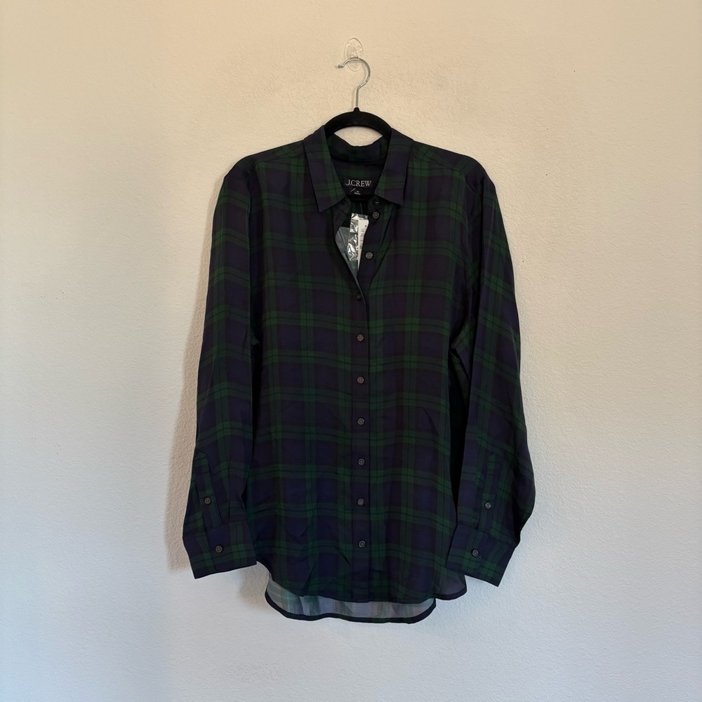 J. Crew Drapey Button Up Shirt Black Watch Tartan NWT